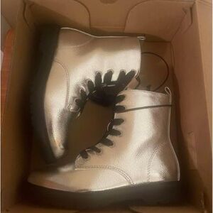 New In Box, Girls US Size 2 M There About Silver  Boots With Memory Foam.